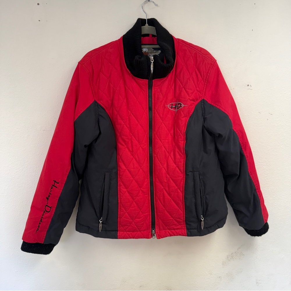 Harley Davidson, puffer warm down jacket with removable hood, women’s size L - Picture 2 of 15